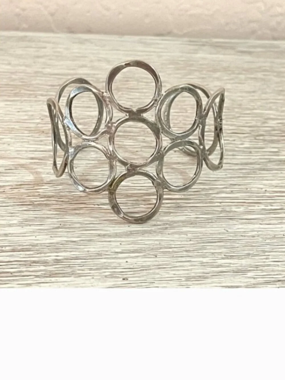 Cuff Bracelet Wide Silver Circles Adjustable Metal